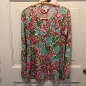 Lilly Pulitzer Dorothy Flowered Pima Cotton Shirt Top Small